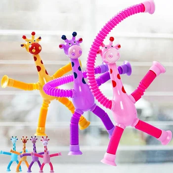 Забавни играчки с вендузата под формата на жираф, Детски анти-стрес сжимающие играчки за момчета, които правят стрес, Телескопични мультяшные сензорни мехове, които играят игри