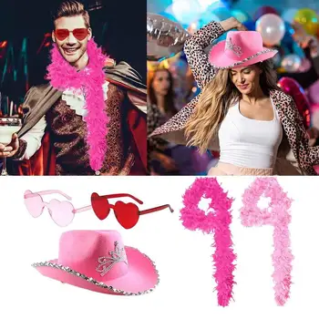 Розова ковбойская шапка със слънчеви очила, Нов, чист розова ковбойская шапка и слънчеви очила във формата на сърце, приятна за кожата дрехи за парти