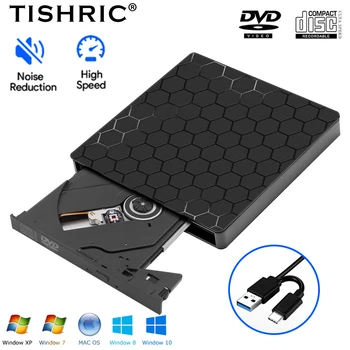 TISHRIC USB Външен CD-четец за DVD/CD-ROM Външен DVD-диск USB3.0/USB2.0/Type C Външен CD DVD-плеър За КОМПЮТЪР Настолен компютър