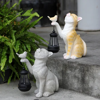 Креативен лампа за двора с котката, Мил Мини-котка, Уличен фенер, Градински орнамент, Слънчев Уличен лампа за статуи в двора, балкон, на пешеходна пътека