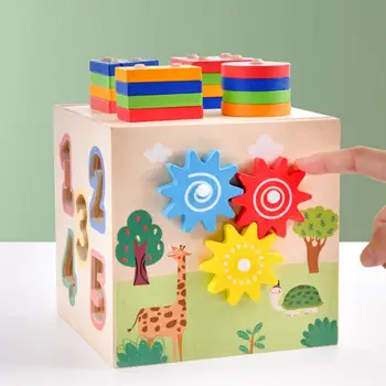 Играчка-конструктор за бебета, богат на функции дървена играчка-конструктор за развитие на мозъка на бебето, форма за деца