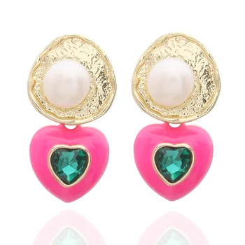 Модерни обеци от естествен камък-Розов цвят За Жени с висулки от перли, чар, за Ушите, Brinco, парти, сватба, подарък за Коледа