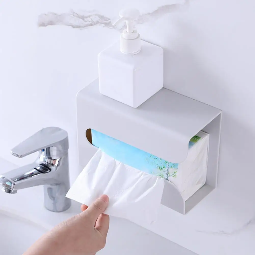 Диспенсер за хартиени кърпички, Универсален, с монтиран на стената кутия за съхранение на хартиени кърпички в банята, Многофункционален държач за тоалетна хартия, консумативи за салфетки1