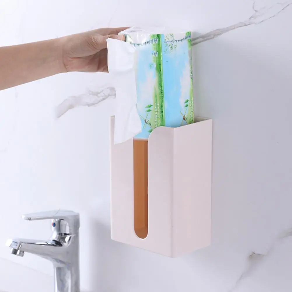 Диспенсер за хартиени кърпички, Универсален, с монтиран на стената кутия за съхранение на хартиени кърпички в банята, Многофункционален държач за тоалетна хартия, консумативи за салфетки2