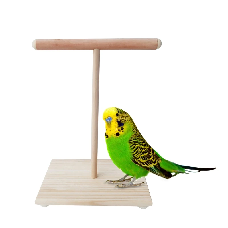 Дървена жердочка за папагал, Т-образна поставка за дресура на птици, играчки за шлайфане на лапите, игрова платформа за гнездене в клетка за домашни любимци2