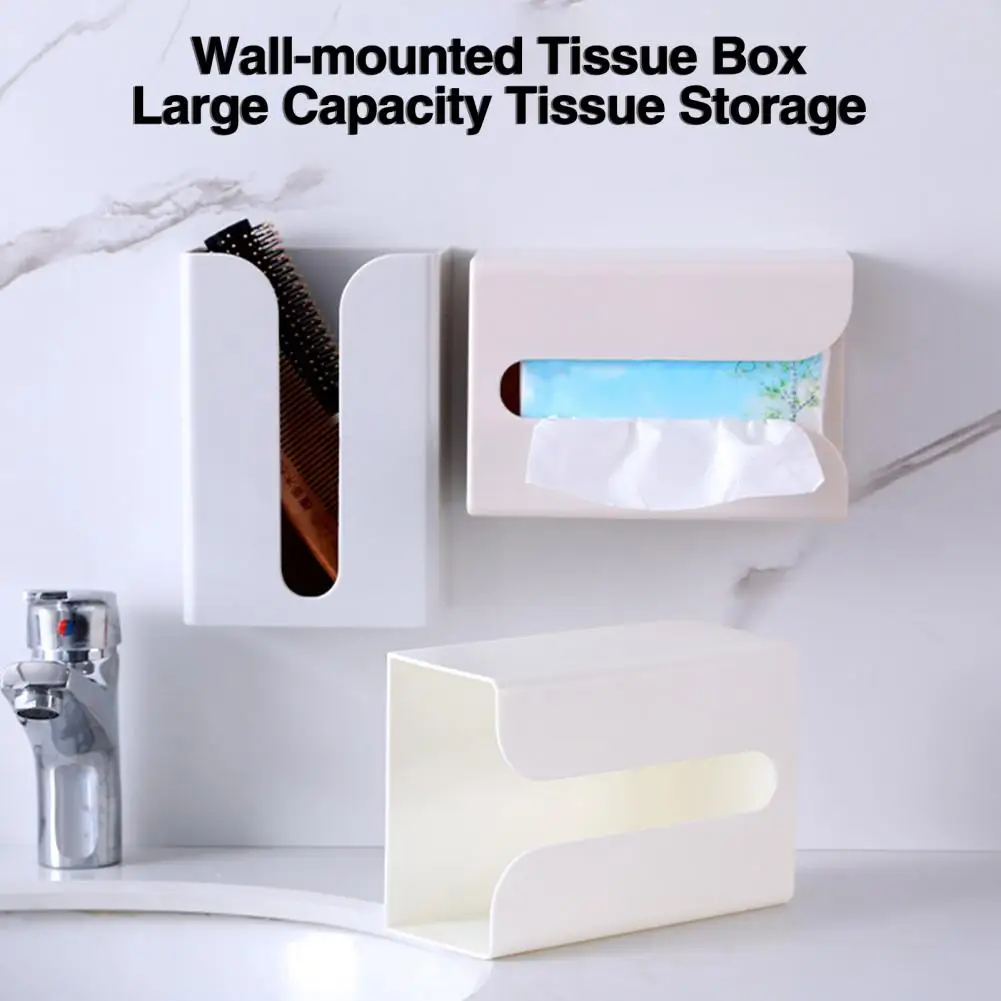 Диспенсер за хартиени кърпички, Универсален, с монтиран на стената кутия за съхранение на хартиени кърпички в банята, Многофункционален държач за тоалетна хартия, консумативи за салфетки4